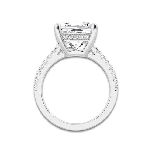 5.30 ctw Cushion Lab-Grown Diamond Hidden Halo Side Stone Engagement Ring in 18K White Gold for Women | Colorless E, VS1 Clarity, IGI Certified 5.00 ct Center Diamond