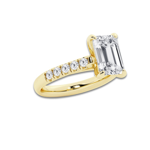 3.93 ctw Emerald Lab-Grown Diamond Pave Engagement Ring in 14K Yellow Gold for Women | D Color, VVS1 Clarity, IGI Certified 3.50 ct Center Diamond