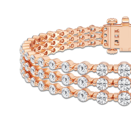 8 1/2 ctw Round Lab Grown Diamond Triple Row Bracelet - 6.5 Inches 14K Rose Gold, DE, VS1
