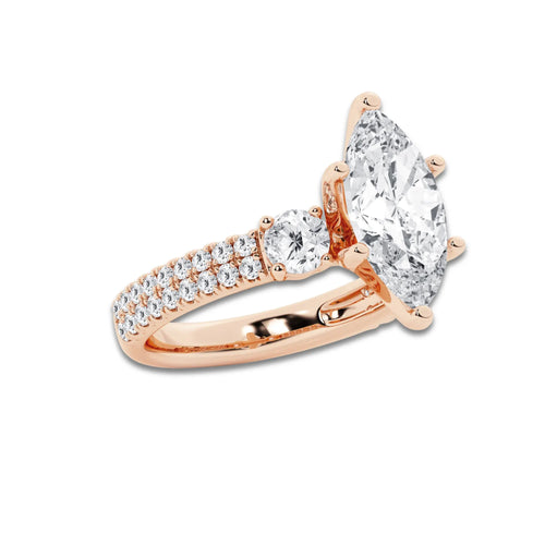 4.00 ctw Marquise Lab-Grown Diamond Three Stone Double Row Engagement Ring in 14K Rose Gold for Women | E Color, VS1 Clarity, IGI Certified 3.00 ct Center Diamond