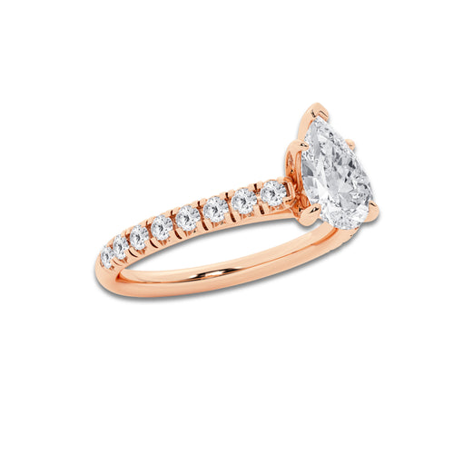 1.39 ctw Pear Lab-Grown Diamond Pave Engagement Ring in 14K Rose Gold for Women | E Color, VS1 Clarity, IGI Certified 1.00 ct Center Diamond