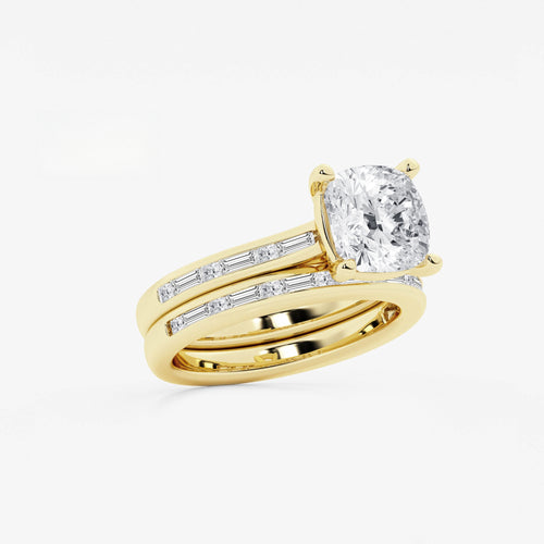 Synergy 3 3/4 ctw Cushion Lab Grown Diamond Baguette and Princess Side Stone Bridal Set 14K Yellow Gold, E, VS1 | IGI Certified, 3 ct Center