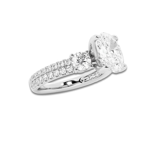 1.75 ctw Oval Lab-Grown Diamond Three Stone Double Row Engagement Ring in 14K White Gold for Women | E Color, VS1 Clarity, IGI Certified 1.00 ct Center Diamond