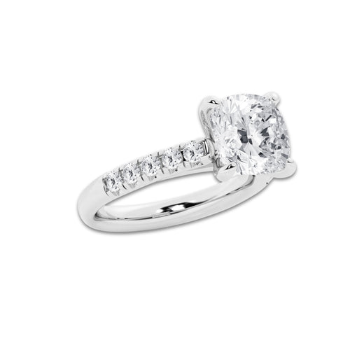 4.43 ctw Cushion Lab-Grown Diamond Pave Engagement Ring in 14K White Gold for Women | E Color, VS1 Clarity, IGI Certified 4.00 ct Center Diamond
