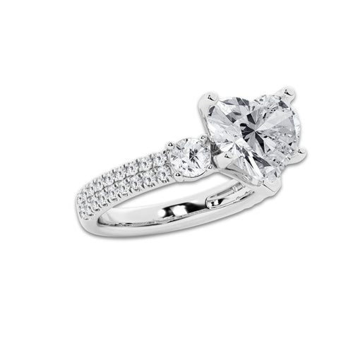 4.96 ctw Heart Lab-Grown Diamond Three Stone Double Row Engagement Ring in Platinum for Women | D Color, VVS1 Clarity, IGI Certified 4.00 ct Center Diamond