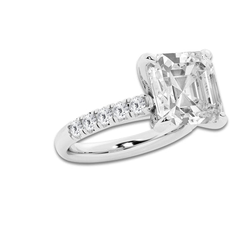 8.55 ctw Asscher Lab-Grown Diamond Pave Engagement Ring in Platinum for Women | D Color, VVS1 Clarity, IGI Certified 8.00 ct Center Diamond