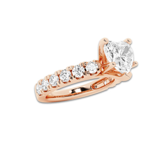 2.50 ctw Heart Lab-Grown Diamond Split-Prong Set Side Stone Engagement Ring in 14K Rose Gold for Women | Colorless D, VVS1 Clarity, IGI Certified 1.50 ct Center Diamond