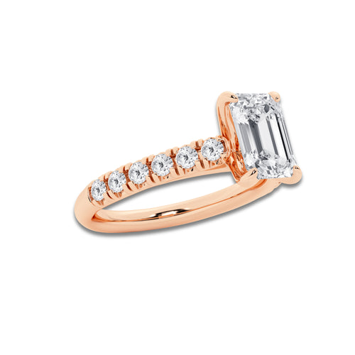 1.91 ctw Emerald Lab-Grown Diamond Pave Engagement Ring in 14K Rose Gold for Women | E Color, VS1 Clarity, IGI Certified 1.50 ct Center Diamond