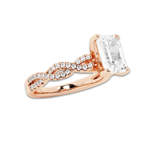 8.29 ctw Emerald Lab-Grown Diamond Twisted Shank Engagement Ring in 14K Rose Gold for Women | D Color, VVS1 Clarity, IGI Certified 8.00 ct Center Diamond