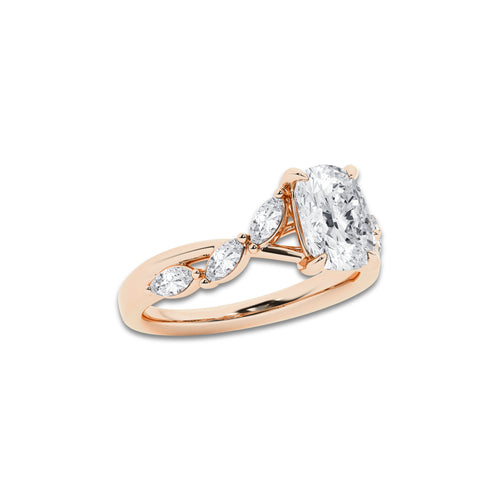 Paso 2 1/2 ctw Elongated Cushion Lab Grown Diamond Twist Marquise Side Stone Engagement Ring 14K Rose Gold, D, VVS | IGI Certified, 2 ct Center