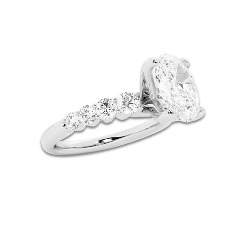 2.54 Ct Oval Lab-Grown Diamond Half Eternity Engagement Ring in 14K White Gold for Female, Colorless (D), VVS1 Clarity | IGI Certified, 2.00 Ct Center Diamond
