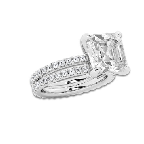 8.22 ctw Asscher Lab-Grown Diamond Double Row Diamond Engagement Ring in 14K White Gold for Women | Colorless D, VVS1 Clarity, IGI Certified 7.00 ct Center Diamond