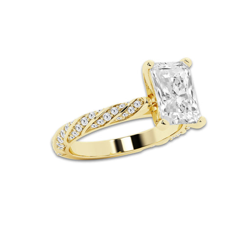 2.94 ctw Radiant Lab-Grown Diamond Twisted Band Engagement Ring in 14K Yellow Gold for Women | Colorless E, VS1 Clarity, IGI Certified 2.50 ct Center Diamond