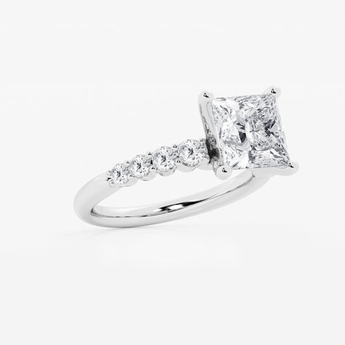 4.16 Ct Princess Lab-Grown Diamond Half Eternity Engagement Ring in Platinum for Female, Colorless (E), VS1 Clarity | IGI Certified, 3.50 Ct Center Diamond
