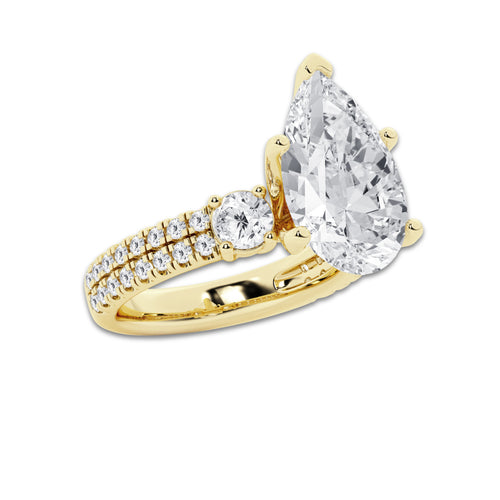 6.96 ctw Pear Lab-Grown Diamond Three Stone Double Row Engagement Ring in 14K Yellow Gold for Women | E Color, VS1 Clarity, IGI Certified 6.00 ct Center Diamond