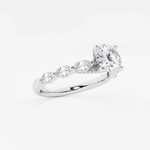 1.16 ctw Round Lab-Grown Diamond Marquise Side Stone Engagement Ring in Platinum for Women | Colorless E, VS1 Clarity, IGI Certified 0.75 ct Center Diamond
