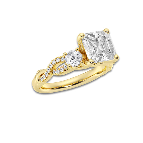 3.60 ctw Asscher Lab-Grown Diamond Side Stone Engagement Ring in 14K Yellow Gold for Women | Colorless E, VS1 Clarity, IGI Certified 3.00 ct Center Diamond