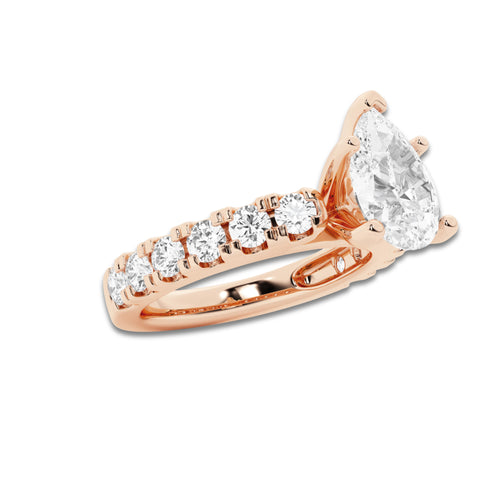 2.50 ctw Pear Lab-Grown Diamond Split-Prong Set Side Stone Engagement Ring in 14K Rose Gold for Women | Colorless D, VVS1 Clarity, IGI Certified 1.50 ct Center Diamond