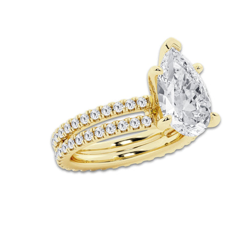 3.39 ctw Pear Lab-Grown Diamond Double Row Diamond Engagement Ring in 14K Yellow Gold for Women | Colorless D, VVS1 Clarity, IGI Certified 2.50 ct Center Diamond