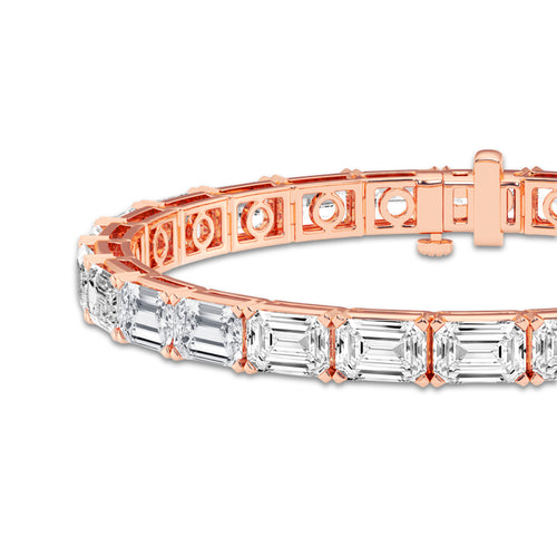 25 ctw Emerald Lab Grown Diamond East -West Tennis Bracelet - 7 Inches 18K Rose Gold, E, VS1