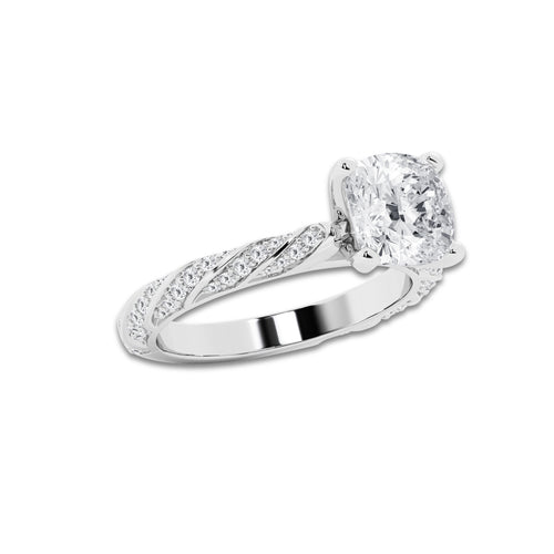 2.94 ctw Cushion Lab-Grown Diamond Twisted Band Engagement Ring in 14K White Gold for Women | Colorless E, VS1 Clarity, IGI Certified 2.50 ct Center Diamond