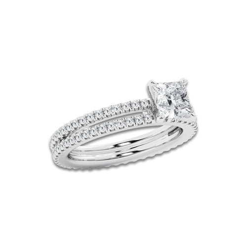 1.69 ctw Princess Lab-Grown Diamond Double Row Diamond Engagement Ring in 14K White Gold for Women | Colorless D, VVS1 Clarity, IGI Certified 1.00 ct Center Diamond
