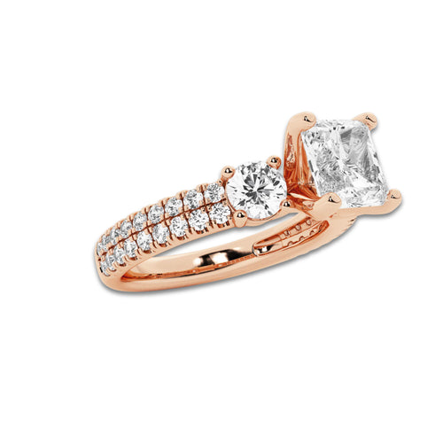 Marbella 1 1/2 ctw Asscher Lab Grown Diamond Engagement Ring with Double Row Side Accents 14K Rose Gold, E, VS1 | 3/4 ct Center
