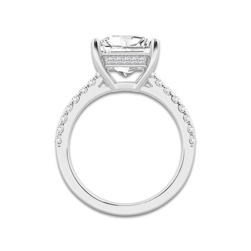 3.30 ctw Princess Lab-Grown Diamond Hidden Halo Side Stone Engagement Ring in 18K White Gold for Women | Colorless E, VS1 Clarity, IGI Certified 3.00 ct Center Diamond