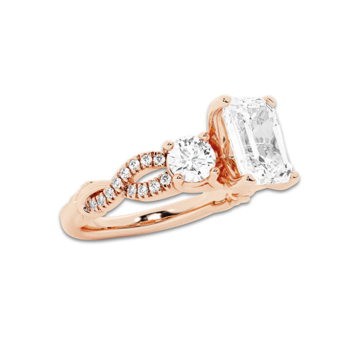 1.23 ctw Emerald Lab-Grown Diamond Side Stone Engagement Ring in 14K Rose Gold for Women | Colorless E, VS1 Clarity, IGI Certified 0.75 ct Center Diamond
