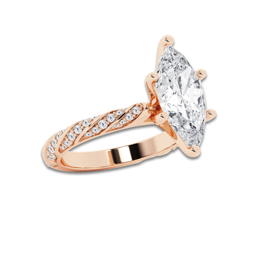 3.92 ctw Marquise Lab-Grown Diamond Twisted Band Engagement Ring in 14K Rose Gold for Women | Colorless D, VVS1 Clarity, IGI Certified 3.50 ct Center Diamond
