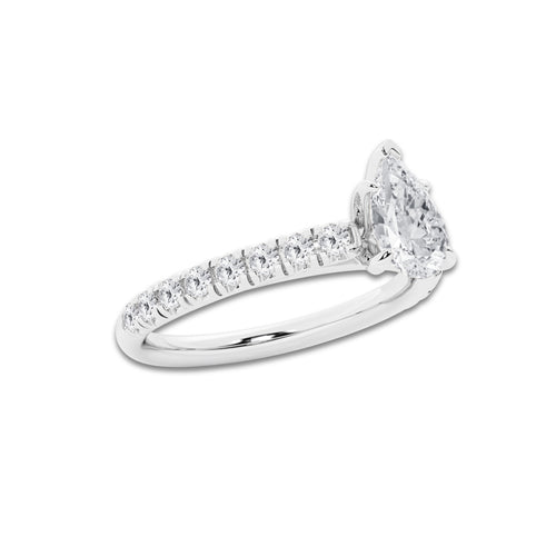 0.89 ctw Pear Lab-Grown Diamond Pave Engagement Ring in Platinum for Women | E Color, VS1 Clarity, IGI Certified 0.50 ct Center Diamond