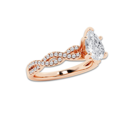 1.00 ctw Pear Lab-Grown Diamond Twisted Shank Engagement Ring in 14K Rose Gold for Women | E Color, VS1 Clarity, Not Certified 0.75 ct Center Diamond