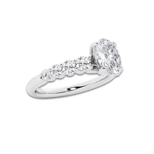 1.54 Ct Oval Lab-Grown Diamond Half Eternity Engagement Ring in 14K White Gold for Female, Colorless (E), VS1 Clarity | IGI Certified, 1.00 Ct Center Diamond