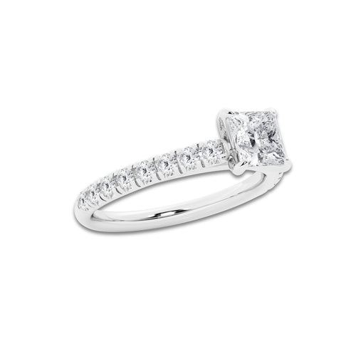 1.14 ctw Princess Lab-Grown Diamond Pave Engagement Ring in 14K White Gold for Women | E Color, VS1 Clarity, IGI Certified 0.75 ct Center Diamond