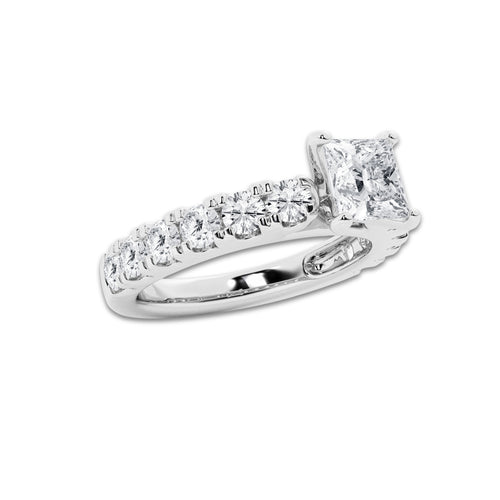 2.00 ctw Princess Lab-Grown Diamond Split-Prong Set Side Stone Engagement Ring in 14K White Gold for Women | Colorless E, VS1 Clarity, IGI Certified 1.00 ct Center Diamond