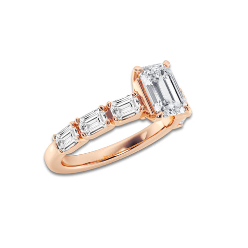 Katie 2 3/4 ctw Emerald Lab Grown Diamond Side Stone Solitaire Engagement Ring 14K Rose Gold, D, VVS | IGI Certified, 1 1/2 ct Center
