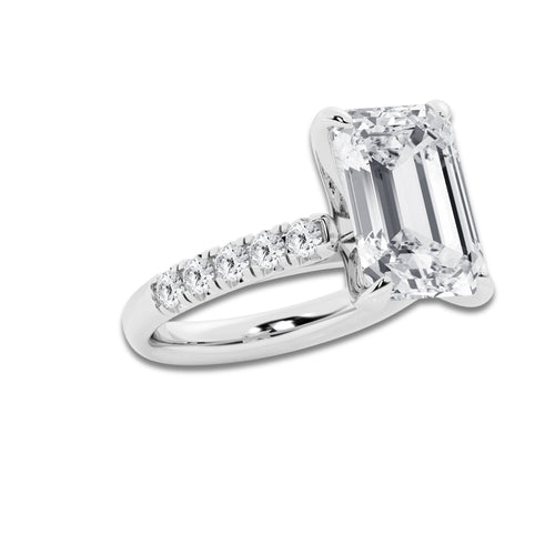 8.55 ctw Emerald Lab-Grown Diamond Pave Engagement Ring in Platinum for Women | D Color, VVS1 Clarity, IGI Certified 8.00 ct Center Diamond