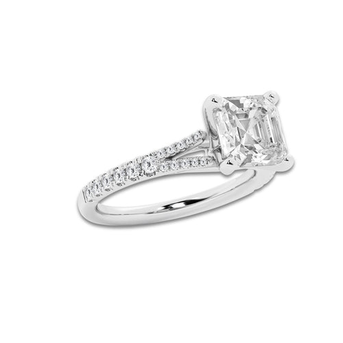 6.66 ctw Asscher Lab-Grown Diamond Split Shank Side Stone Engagement Ring in 14K White Gold for Women | Colorless E, VS1 Clarity, IGI Certified 6.00 ct Center Diamond