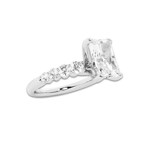 2.54 Ct Radiant Lab-Grown Diamond Half Eternity Engagement Ring in Platinum for Female, Colorless (E), VS1 Clarity | IGI Certified, 2.00 Ct Center Diamond