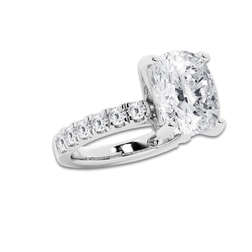 9.00 ctw Elongated Cushion Lab-Grown Diamond Split-Prong Set Side Stone Engagement Ring in Platinum for Women | Colorless E, VS1 Clarity, IGI Certified 8.00 ct Center Diamond