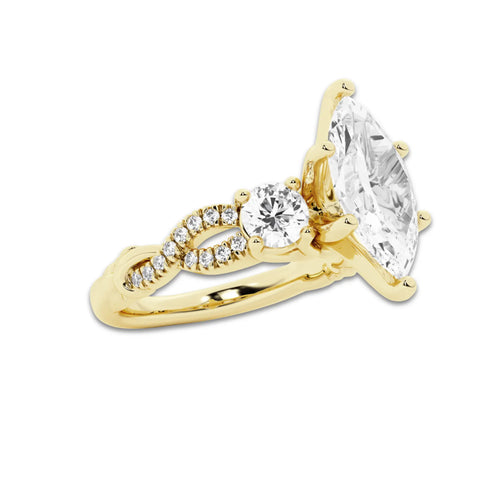 2.62 ctw Marquise Lab-Grown Diamond Side Stone Engagement Ring in 14K Yellow Gold for Women | Colorless D, VVS1 Clarity, IGI Certified 2.00 ct Center Diamond