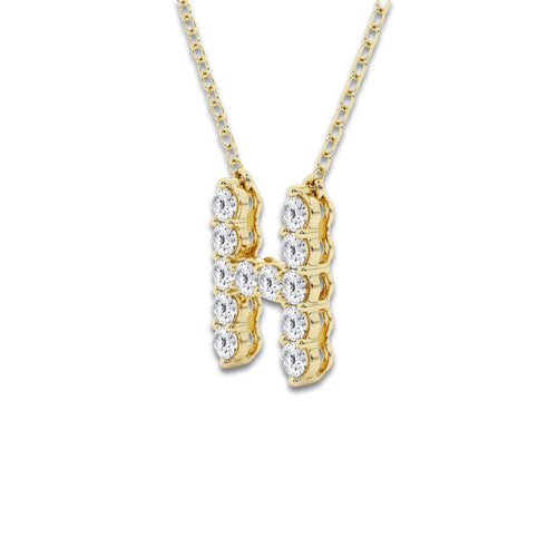 2/5 ctw Round Lab Grown Diamond Initial H Personalized Pendant 14K Yellow Gold, DE, VS1