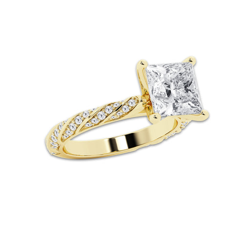 8.42 ctw Princess Lab-Grown Diamond Twisted Band Engagement Ring in 14K Yellow Gold for Women | Colorless D, VVS1 Clarity, IGI Certified 8.00 ct Center Diamond