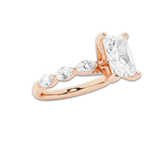 1.91 ctw Radiant Lab-Grown Diamond Marquise Side Stone Engagement Ring in 14K Rose Gold for Women | Colorless D, VVS1 Clarity, IGI Certified 1.50 ct Center Diamond