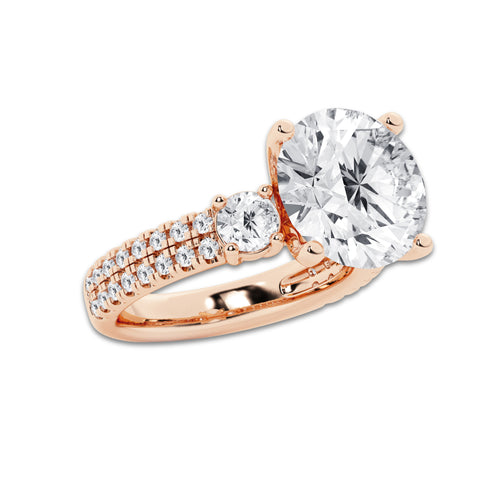 7.96 ctw Round Lab-Grown Diamond Three Stone Double Row Engagement Ring in 14K Rose Gold for Women | D Color, VVS1 Clarity, IGI Certified 7.00 ct Center Diamond