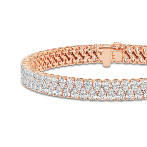 12 2/5 ctw Pear Lab Grown Diamond Double Row Interlocking Bracelet - 7 Inches 14K Rose Gold, DE, VS1