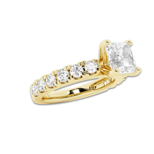 2.50 ctw Asscher Lab-Grown Diamond Split-Prong Set Side Stone Engagement Ring in 14K Yellow Gold for Women | Colorless D, VVS1 Clarity, IGI Certified 1.50 ct Center Diamond