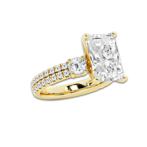 6.96 ctw Radiant Lab-Grown Diamond Three Stone Double Row Engagement Ring in 14K Yellow Gold for Women | E Color, VS1 Clarity, IGI Certified 6.00 ct Center Diamond