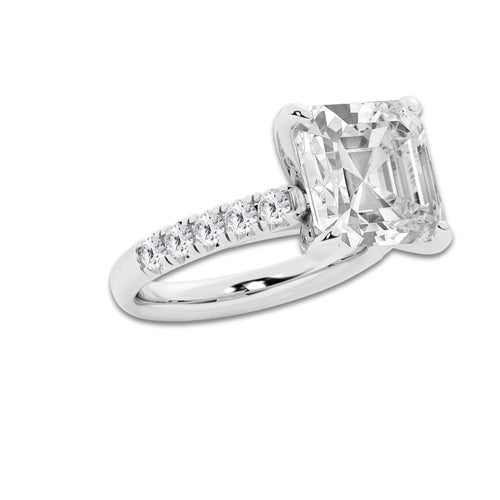 8.55 ctw Asscher Lab-Grown Diamond Pave Engagement Ring in Platinum for Women | E Color, VS1 Clarity, IGI Certified 8.00 ct Center Diamond