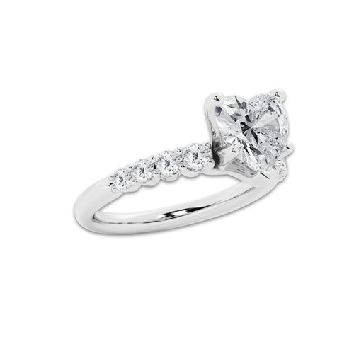 3.54 Ct Heart Lab-Grown Diamond Half Eternity Engagement Ring in 14K White Gold for Female, Colorless (E), VS1 Clarity | IGI Certified, 3.00 Ct Center Diamond